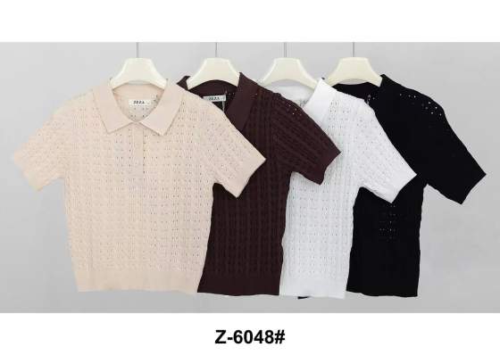 Maglia polo a manica corta in maglia traforata