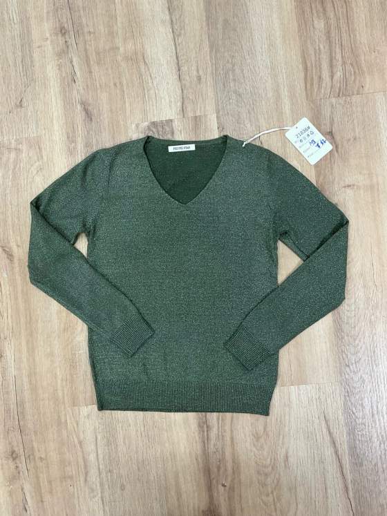 Maglia donna in maglia con scollo a V e finitura brillante