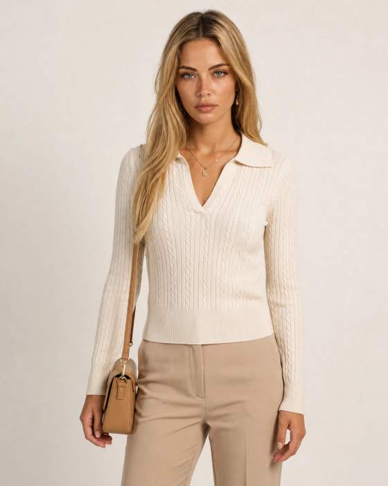 Maglia a trecce con colletto
