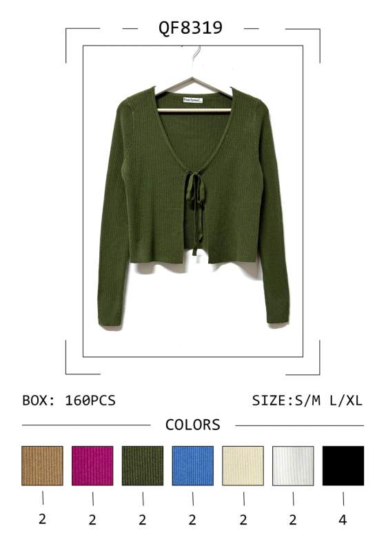 Cardigan corto a coste con laccetti
