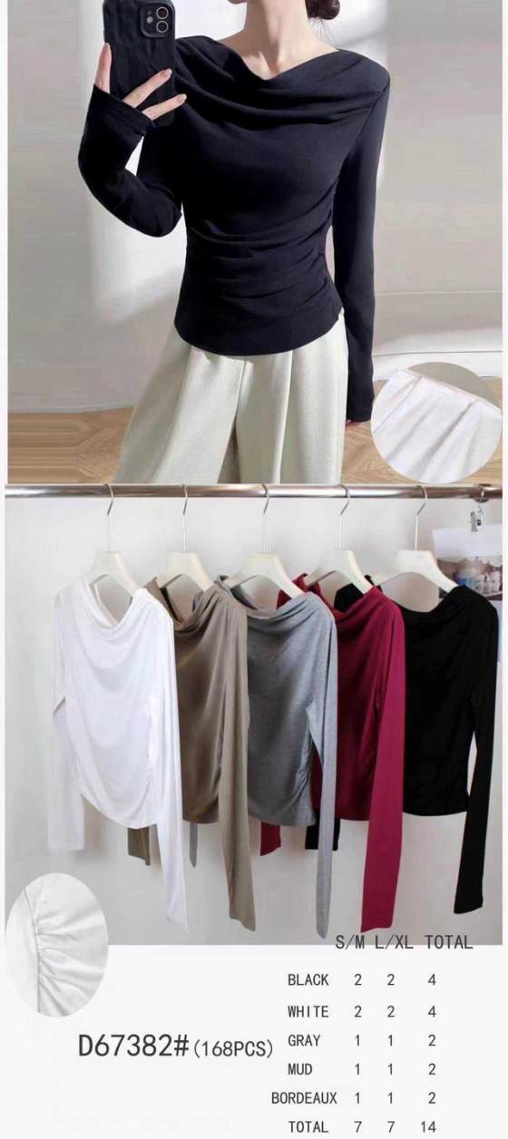 Maglia a maniche lunghe con scollo drappeggiato
