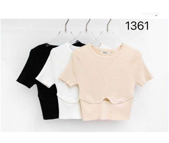 Top donna in maglia a coste a maniche corte