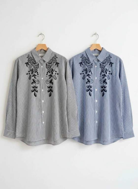 Camicia a righe ricamata