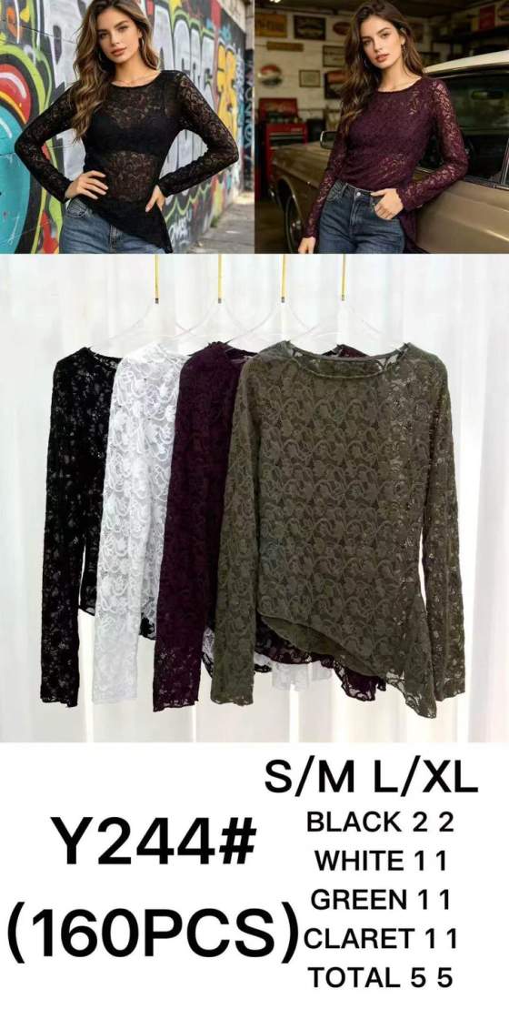Top in pizzo a maniche lunghe