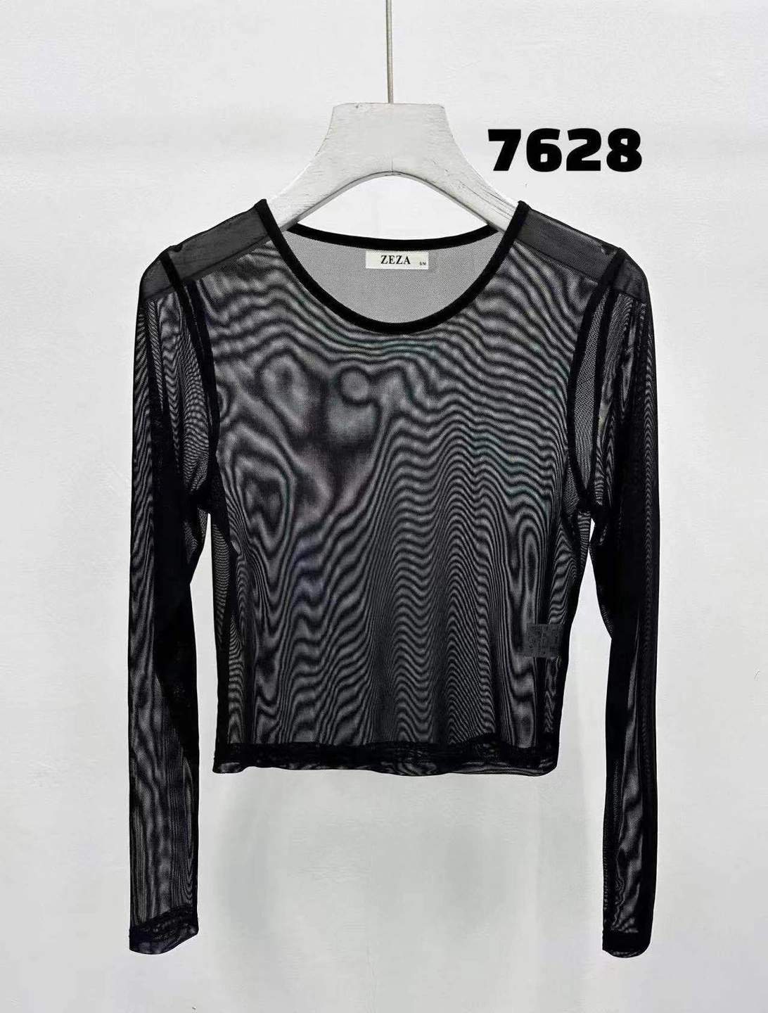 Top corto in mesh a maniche lunghe