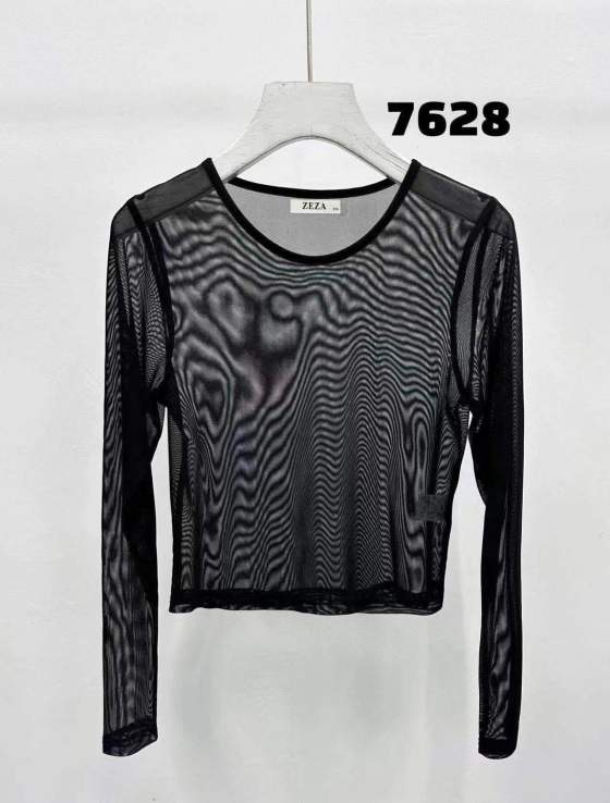 Top corto in mesh a maniche lunghe
