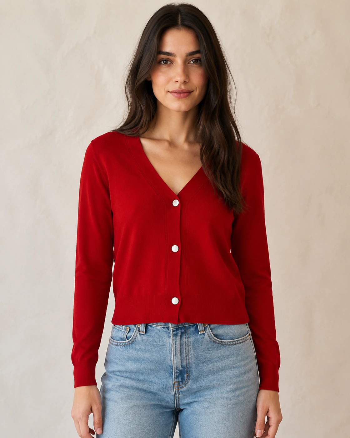 Cardigan rosso con bottoni
