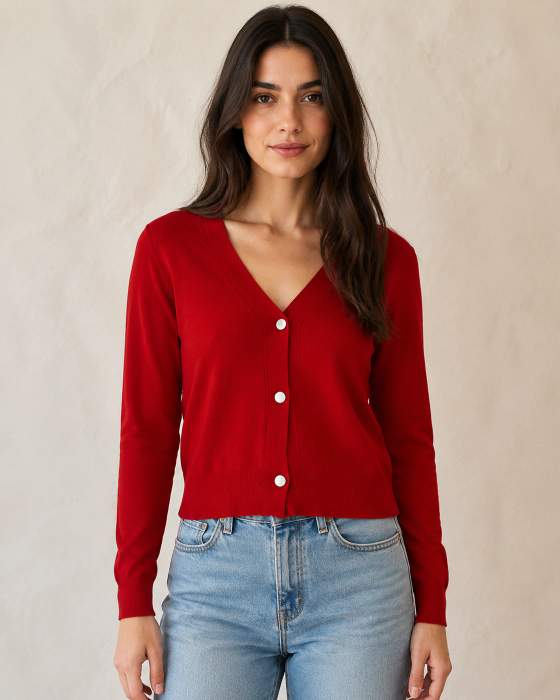Cardigan rosso con bottoni