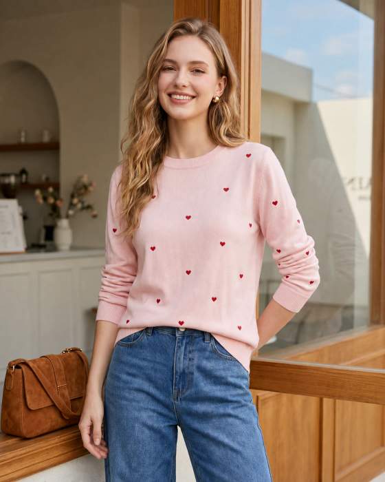 Maglione con cuori ricamati