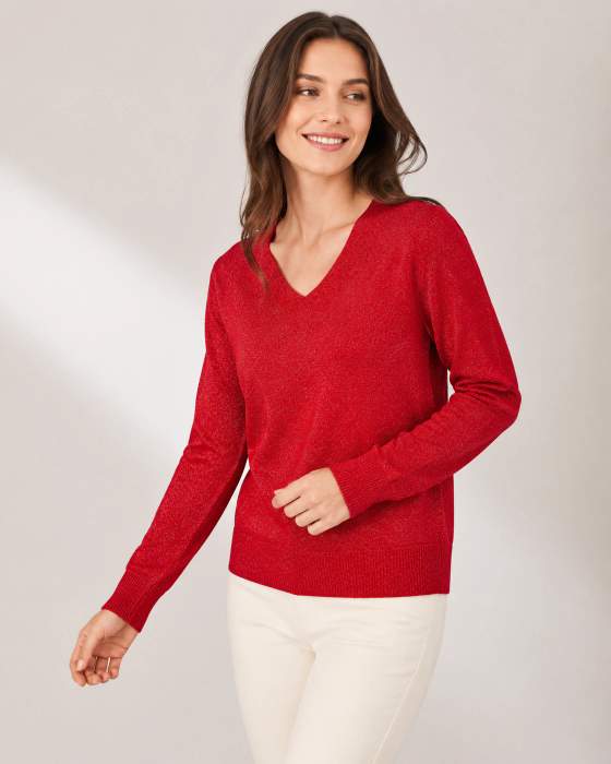 Maglione rosso con scollo a V