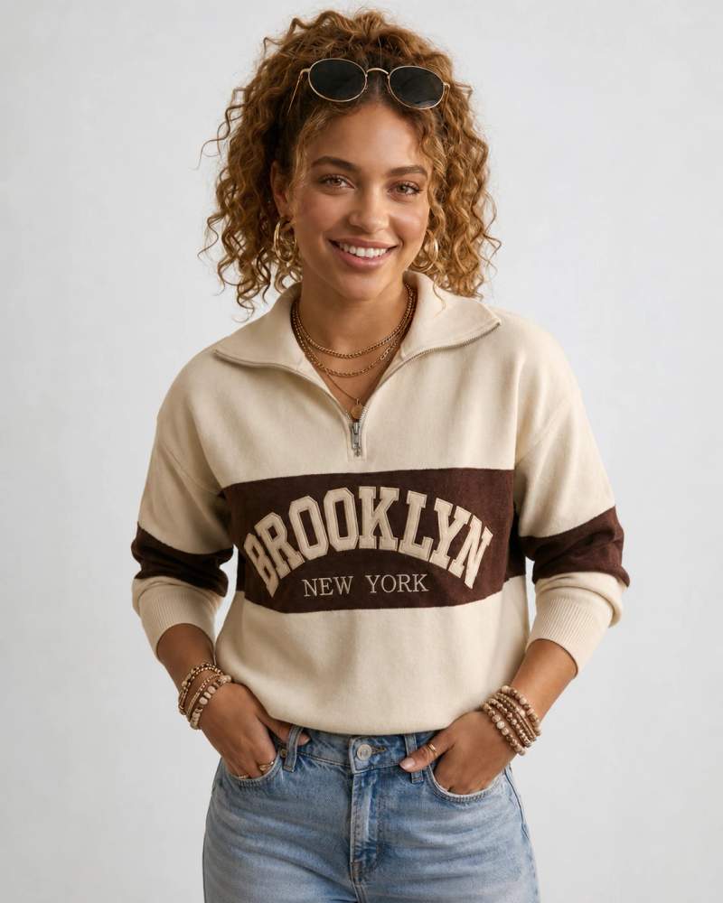 Felpa mezza zip con scritta