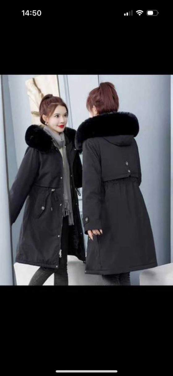 Parka donna nero lungo con cappuccio
