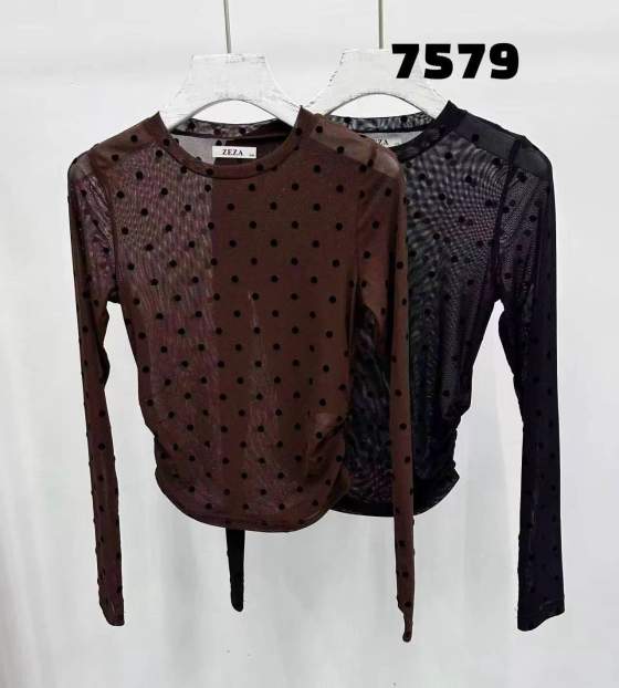 Top in rete trasparente a pois