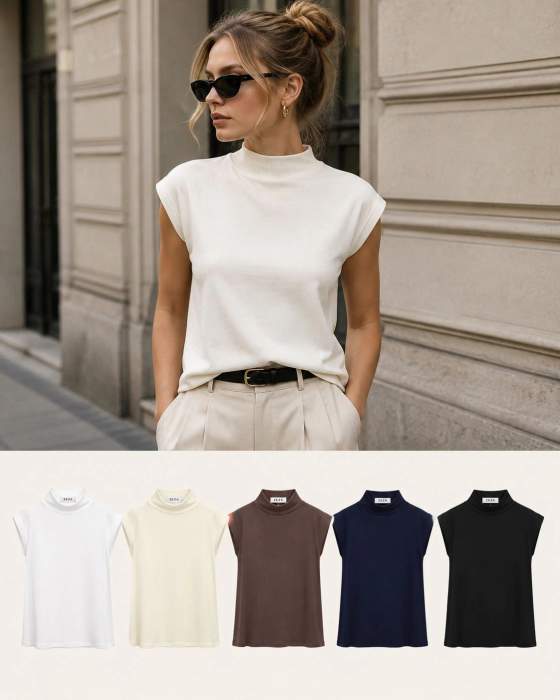 Top smanicato a collo alto