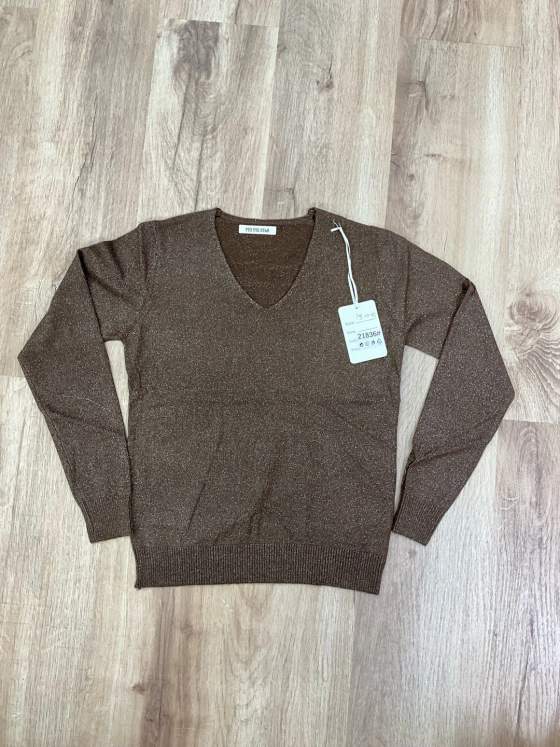 Maglia donna marrone con scollo a V