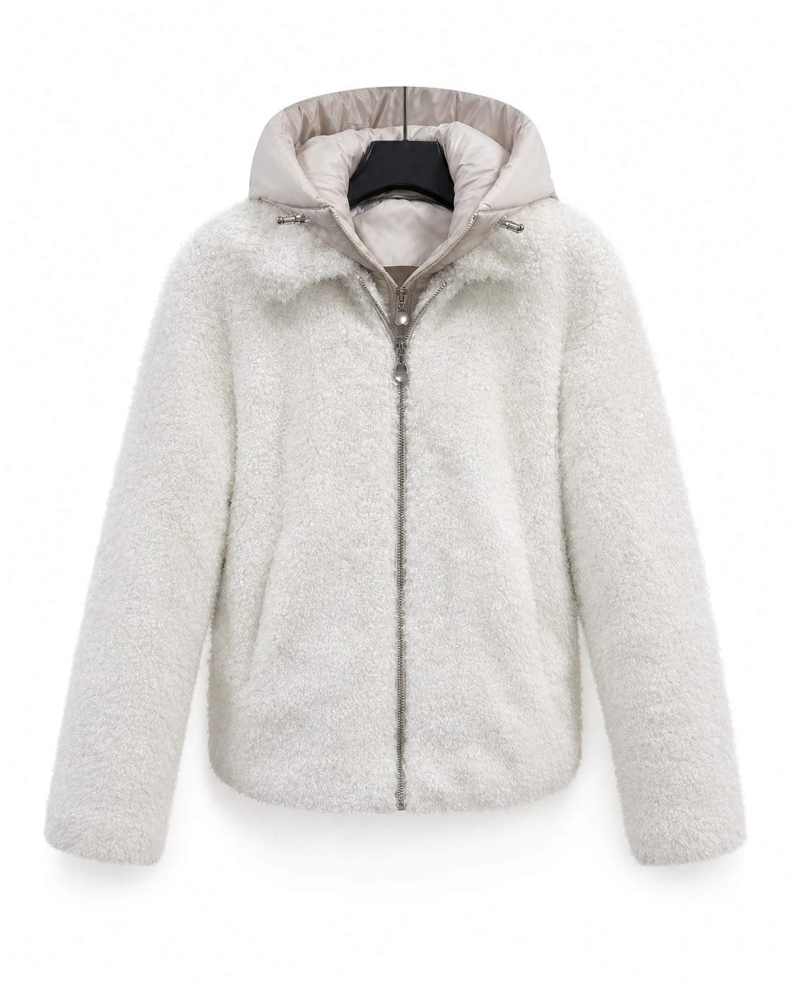 Giacca con cappuccio effetto peluche