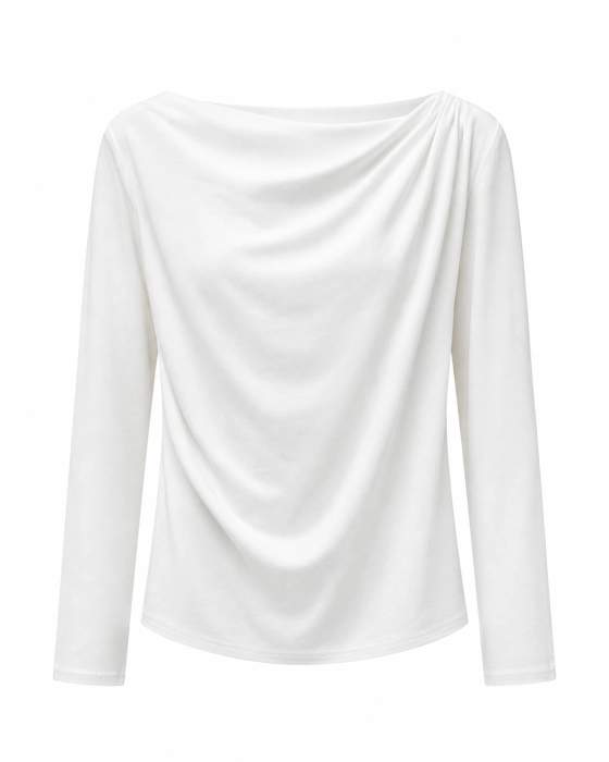 Top a maniche lunghe con collo drappeggiato