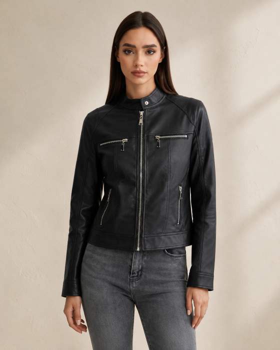 Giacca biker nera con zip