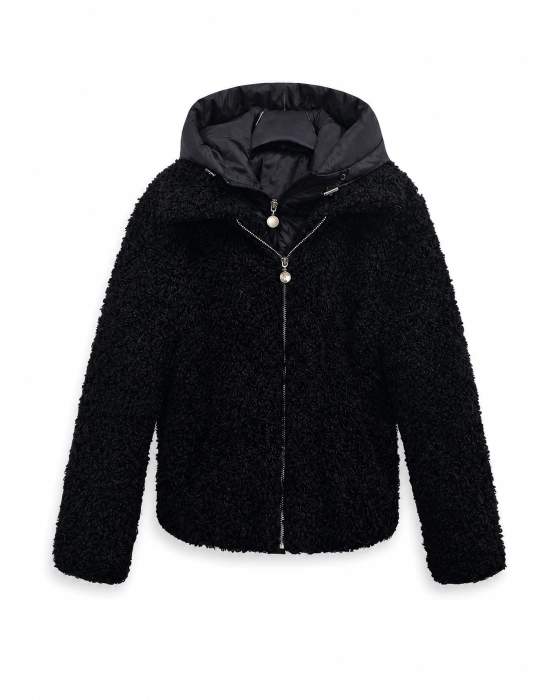 Giacca con cappuccio effetto teddy