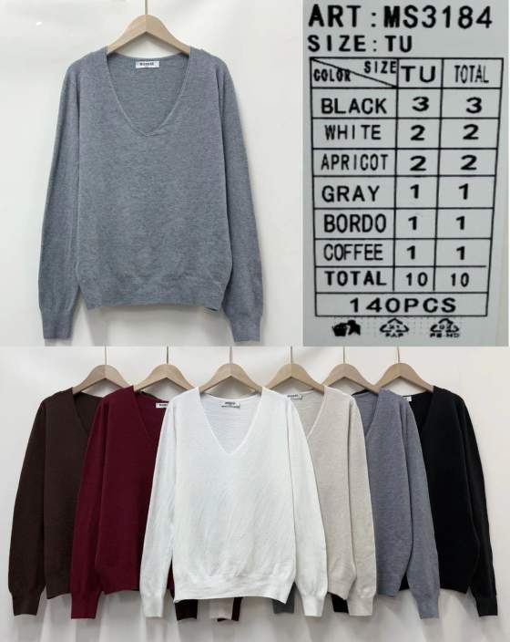 Maglione donna a manica lunga con scollo a V