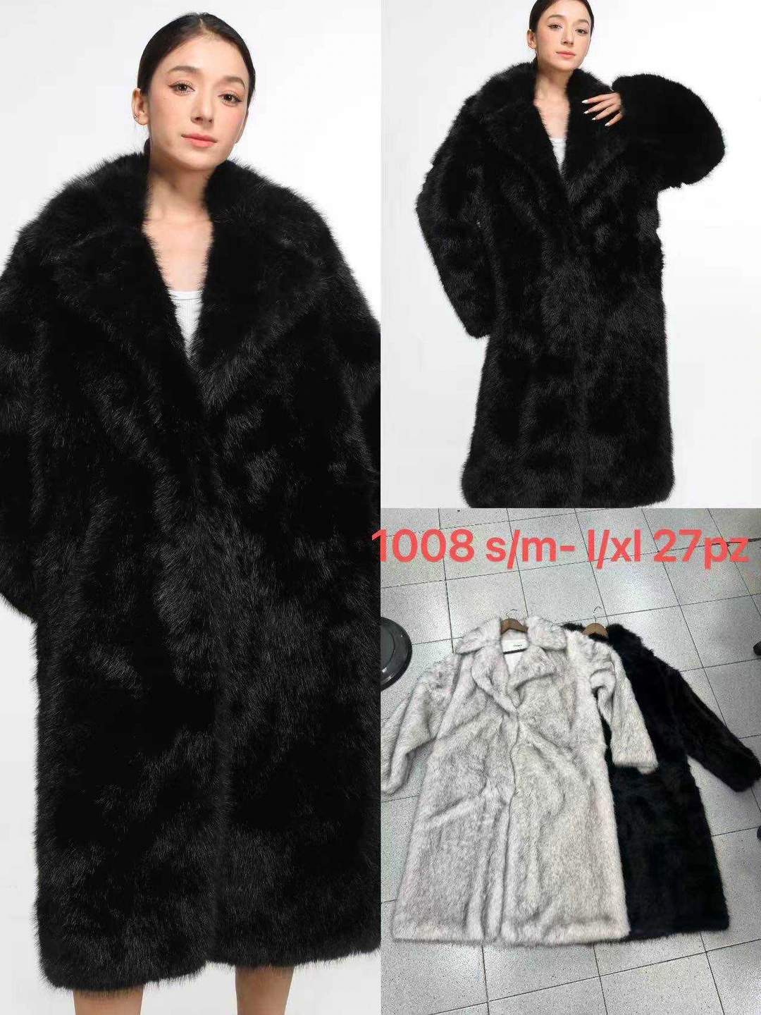 Cappotto lungo nero effetto pelliccia