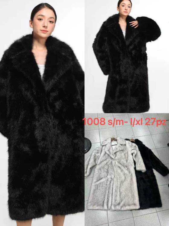 Cappotto lungo nero effetto pelliccia