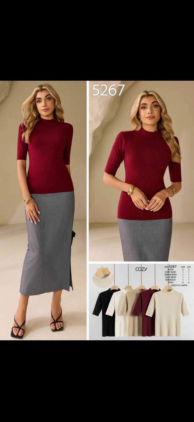 Maglia da donna a collo alto e maniche a tre quarti