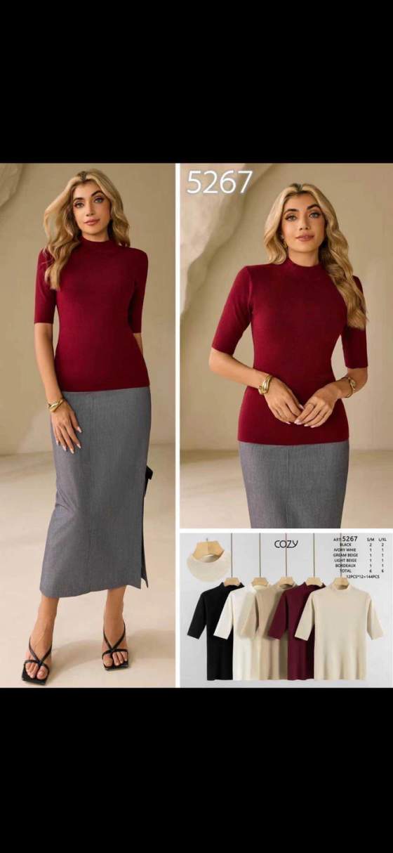 Maglia da donna a collo alto e maniche a tre quarti