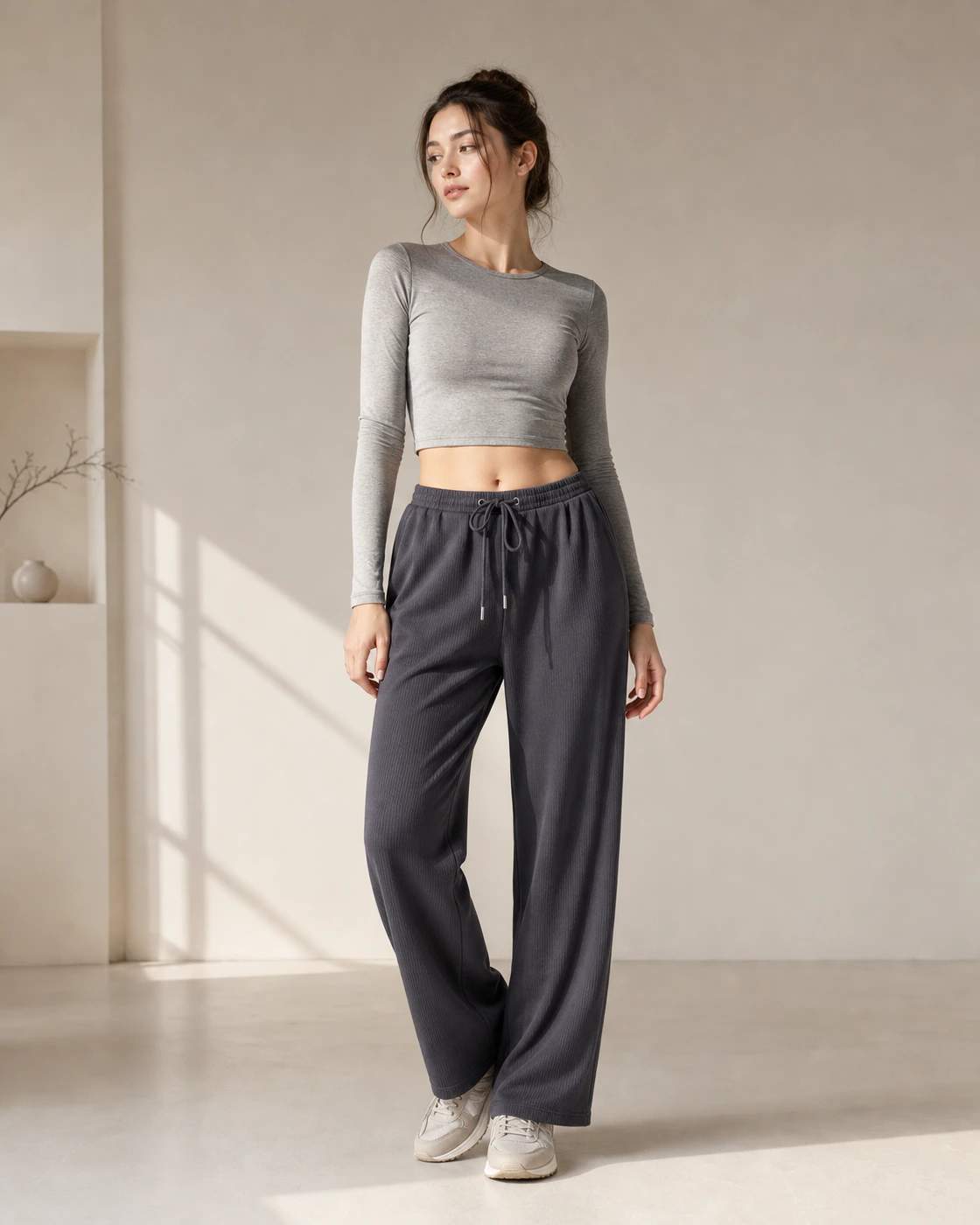 Pantaloni donna a gamba ampia con coulisse
