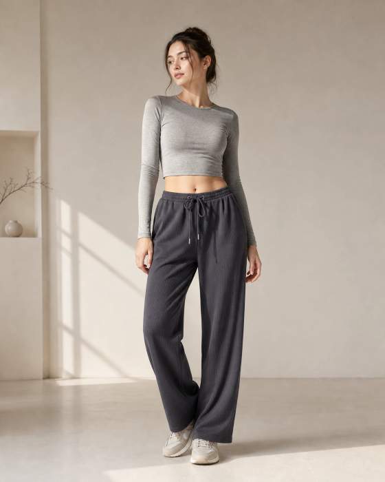 Pantaloni donna a gamba ampia con coulisse