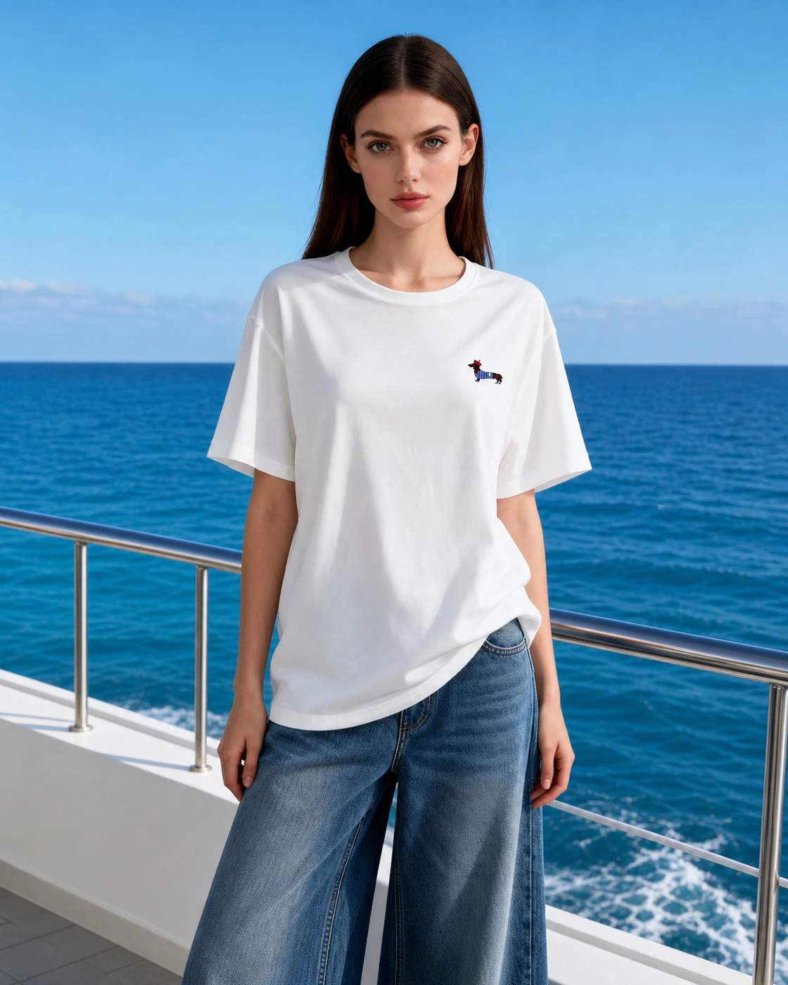 T-shirt girocollo con ricamo