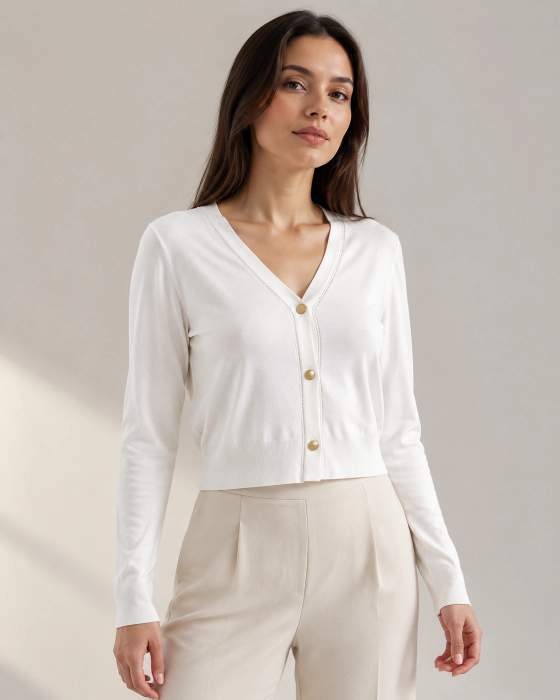 Cardigan corto con scollo a V e bottoni