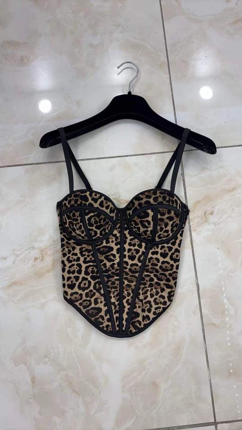 Bustier strutturato con spalline e stampa leopardata