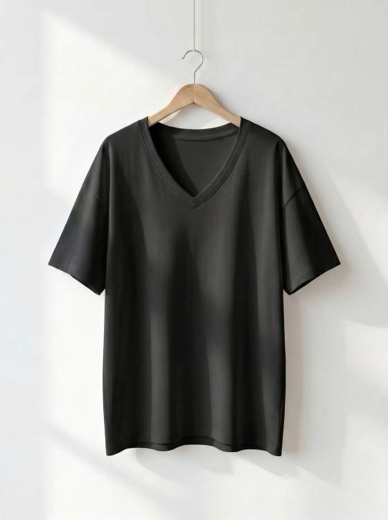 T-shirt nera con scollo a V